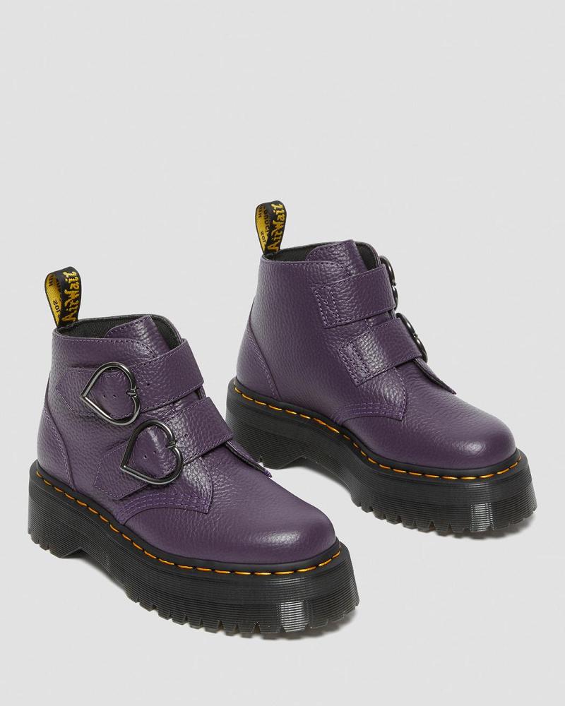 Purple Women's Dr Martens Devon Heart Leather Platform Boots | CA 236AHK